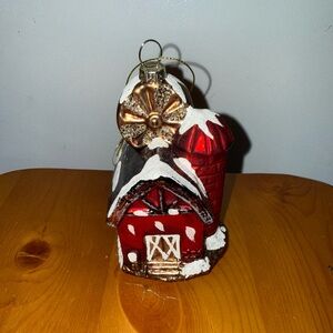 CK Glass Barn Country Farm Western Red and Gold Holiday Ornament